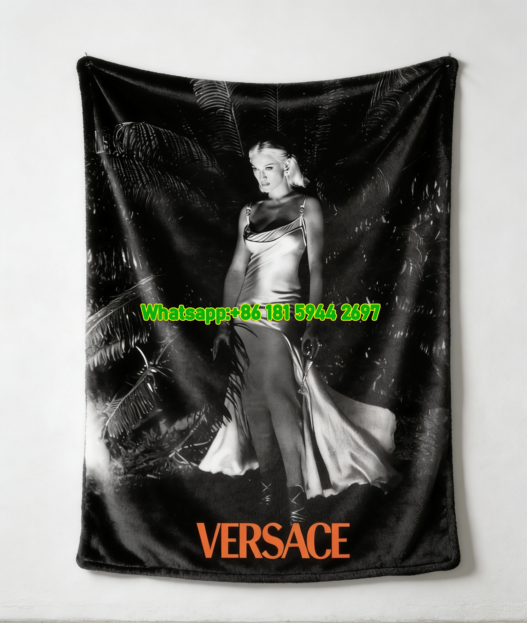Versace Black White Orange Vintage Runway Print Flannel Throw Blanket Luxury Versace Fashion Soft Fleece Blanket IMG_1709